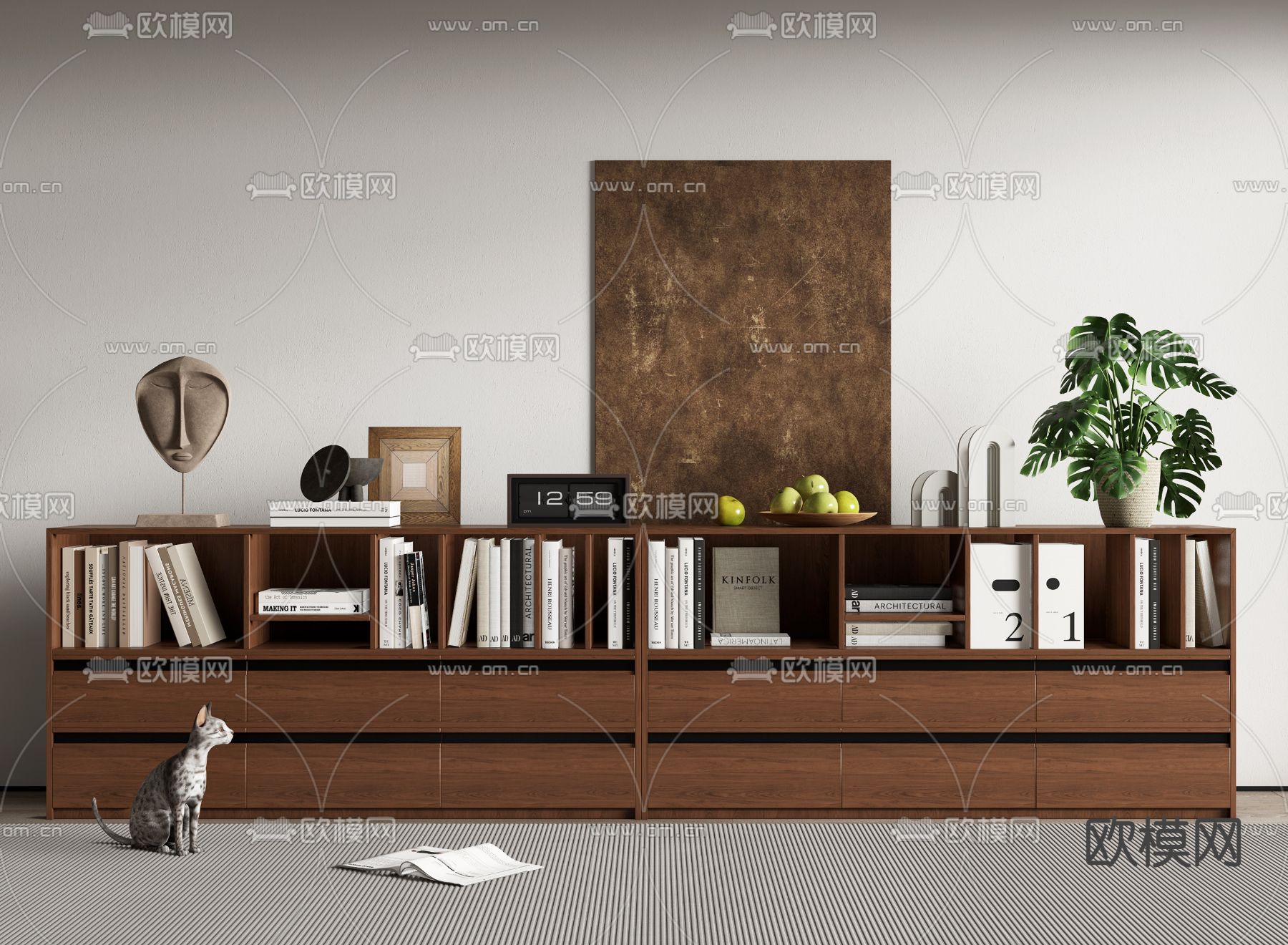 中古风书柜 矮柜su模型