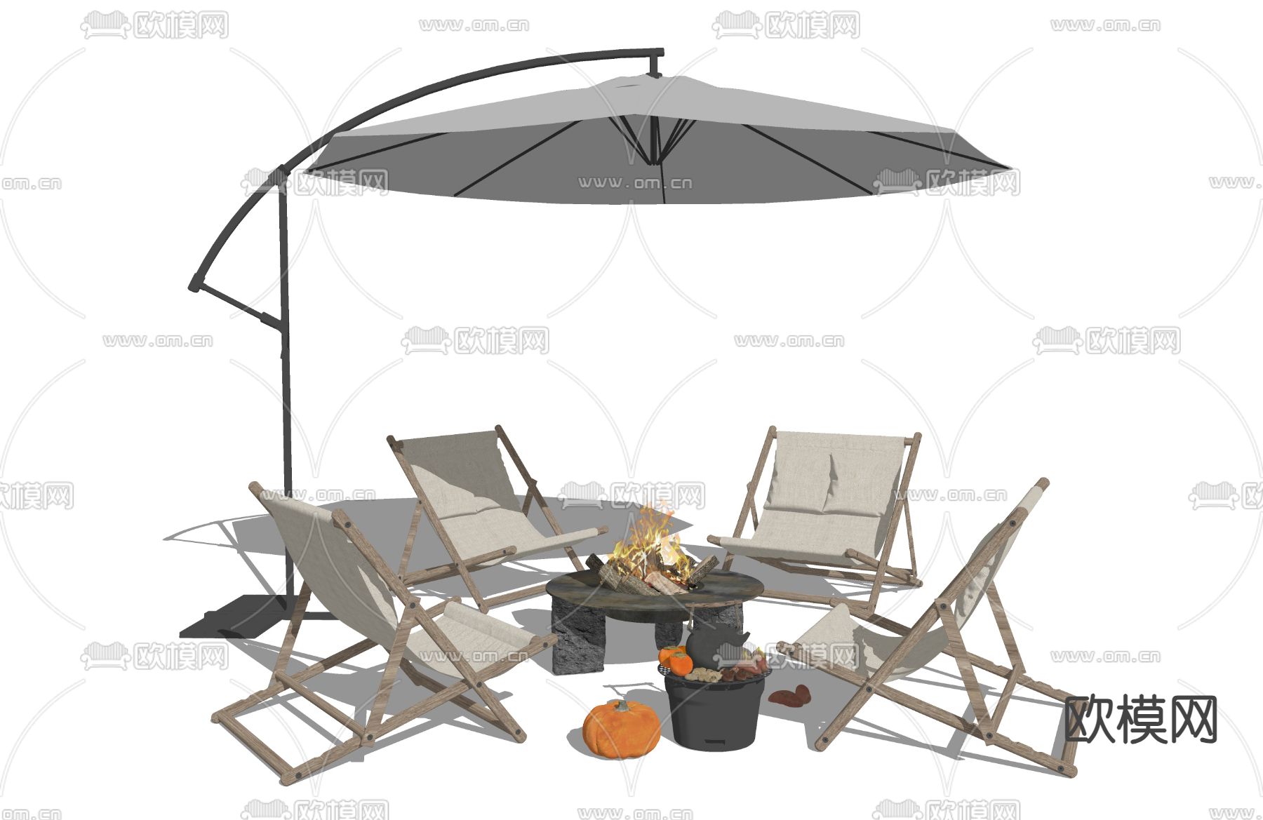 现代户外桌椅 露营桌椅 折叠椅su模型下载（渲染图2）