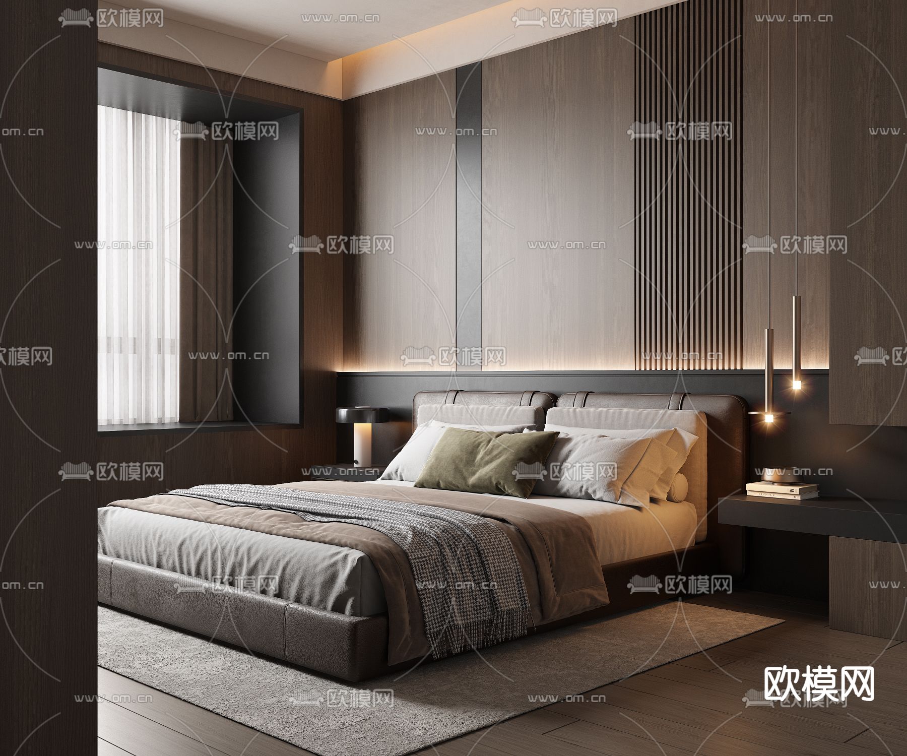Minotti卧室 双人床su模型下载（渲染图1）