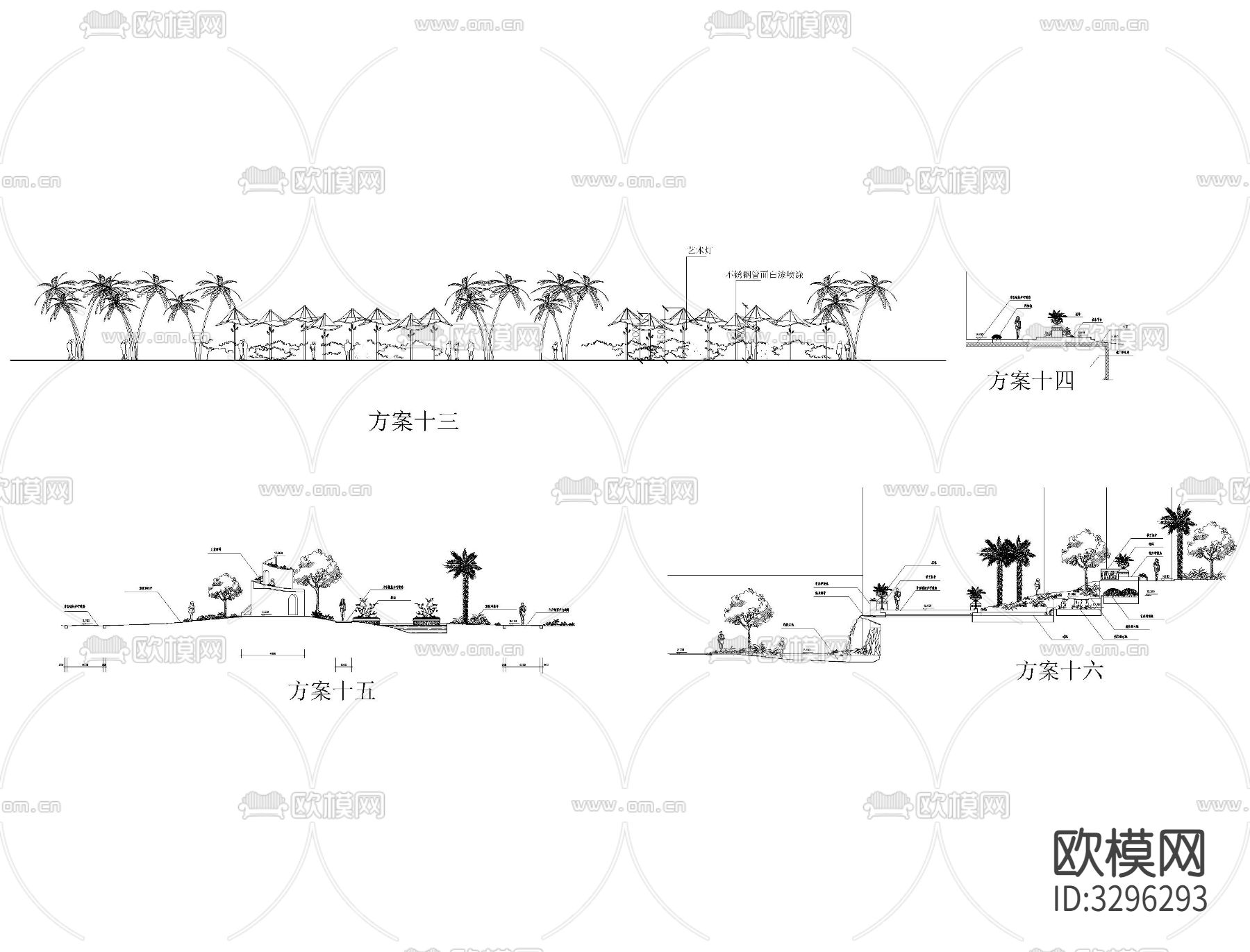 园林景观立面图CAD施工图下载（渲染图8）