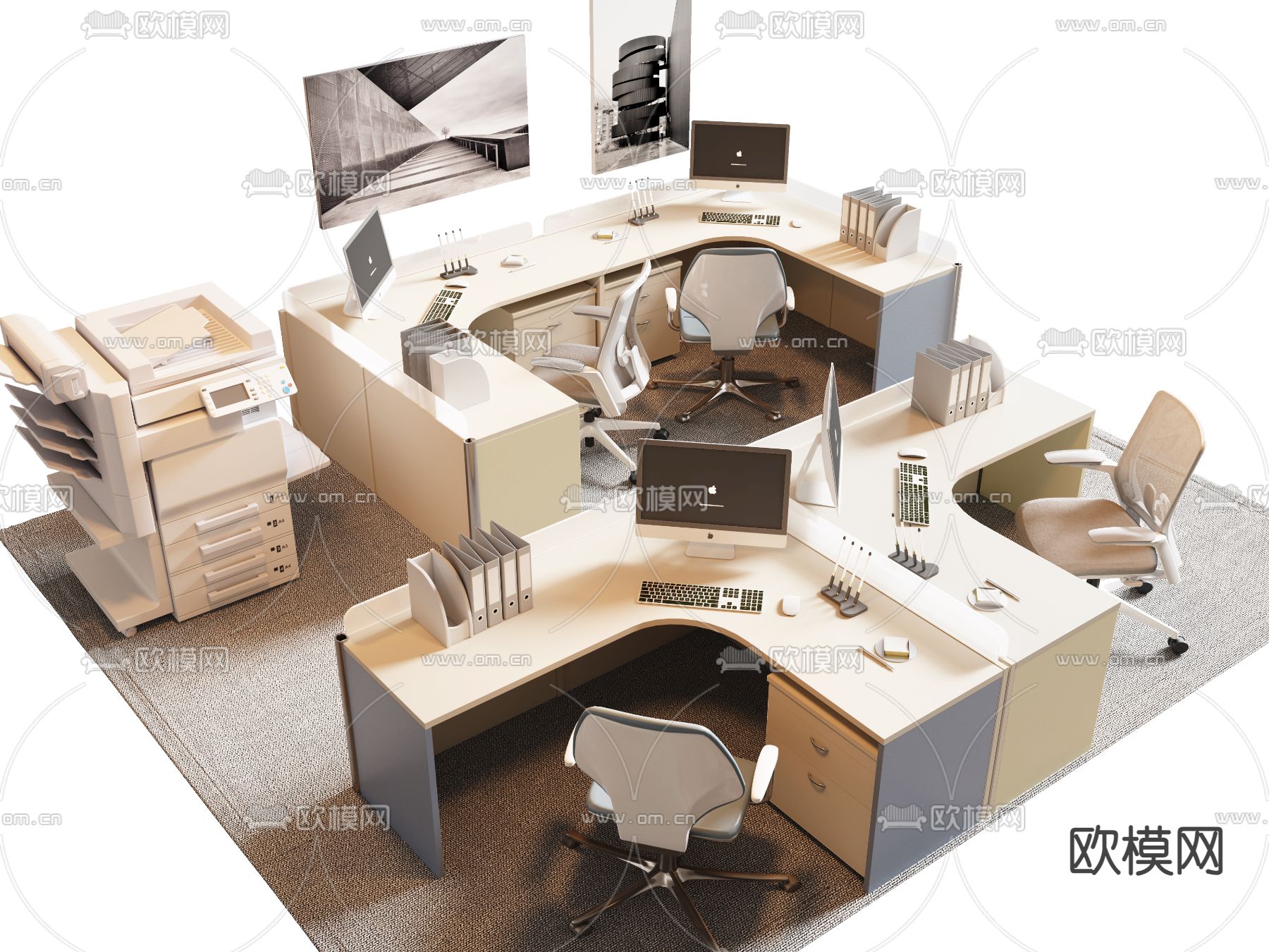 卡位办公桌 工位 岗位3d模型下载（渲染图1）