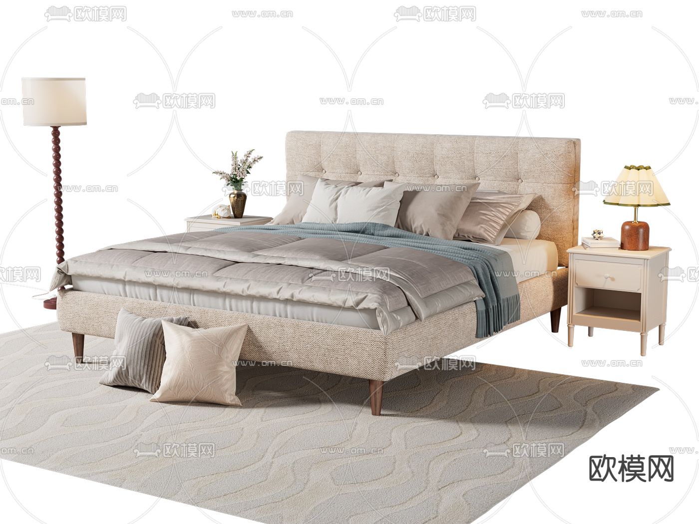 美式软床 双人床3d模型下载