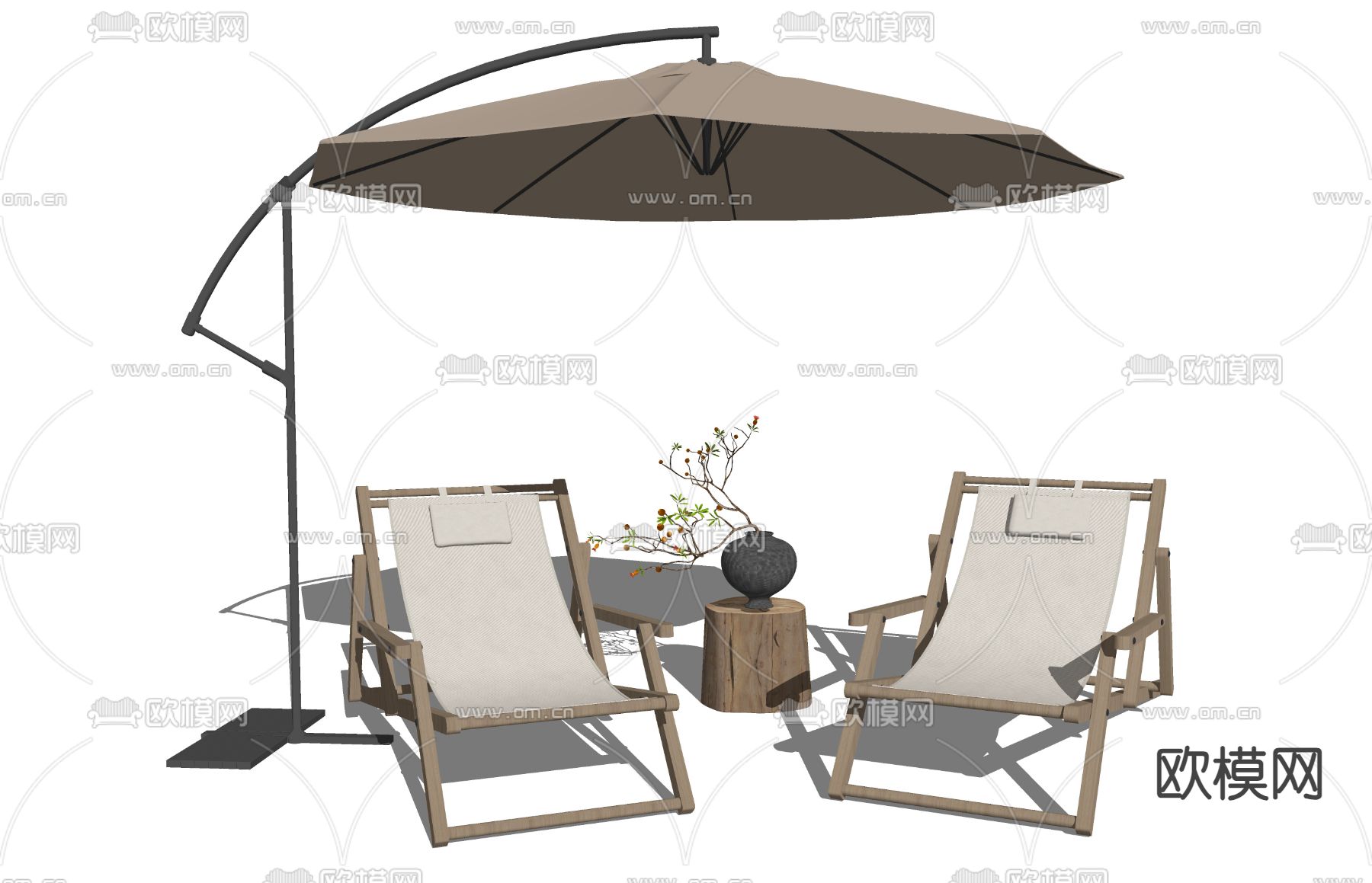 现代户外躺椅 沙滩躺椅su模型下载（渲染图1）