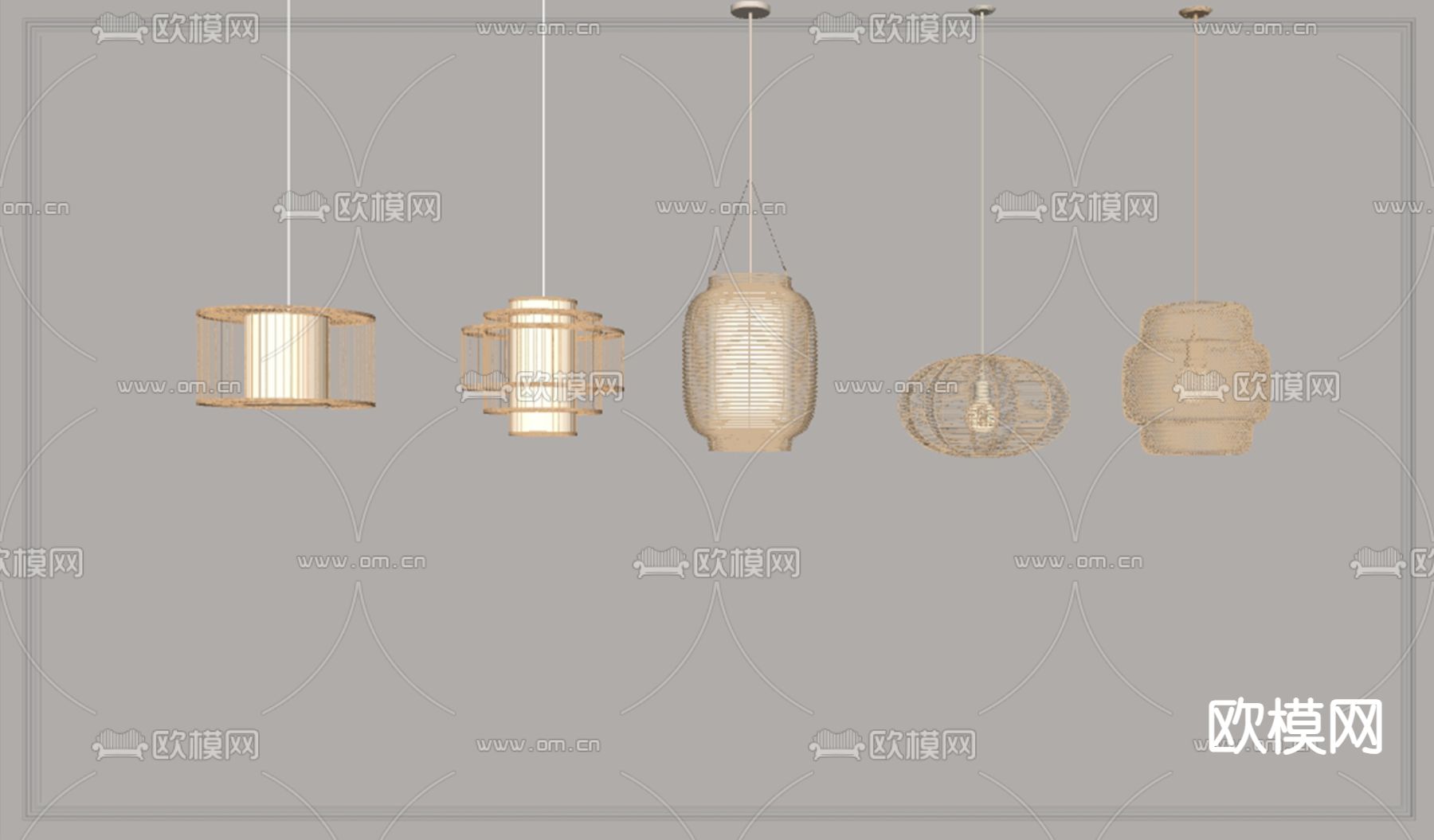 新中式吊灯 竹编吊灯su模型下载（渲染图2）