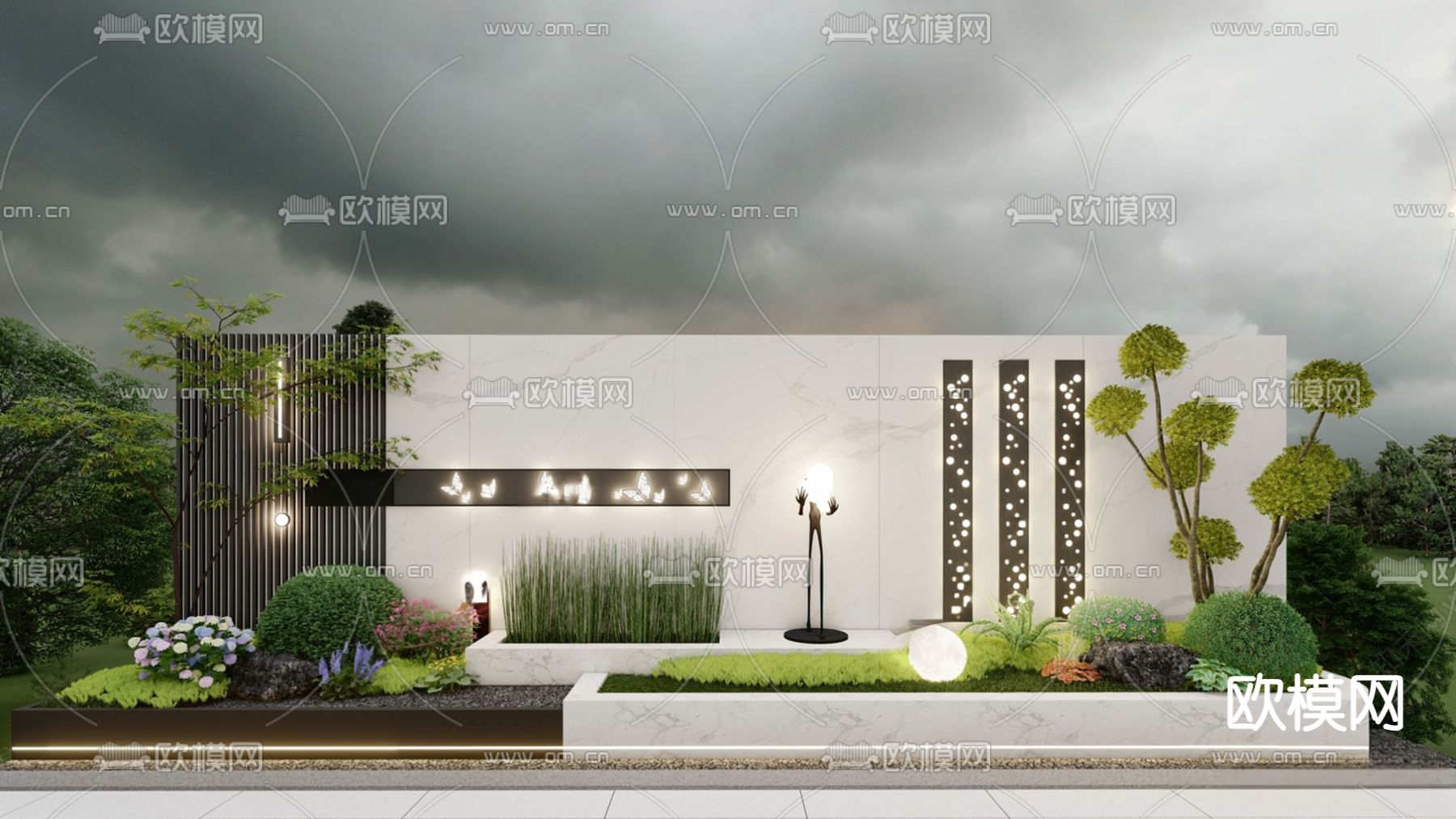 庭院景墙 户外景墙3d模型下载