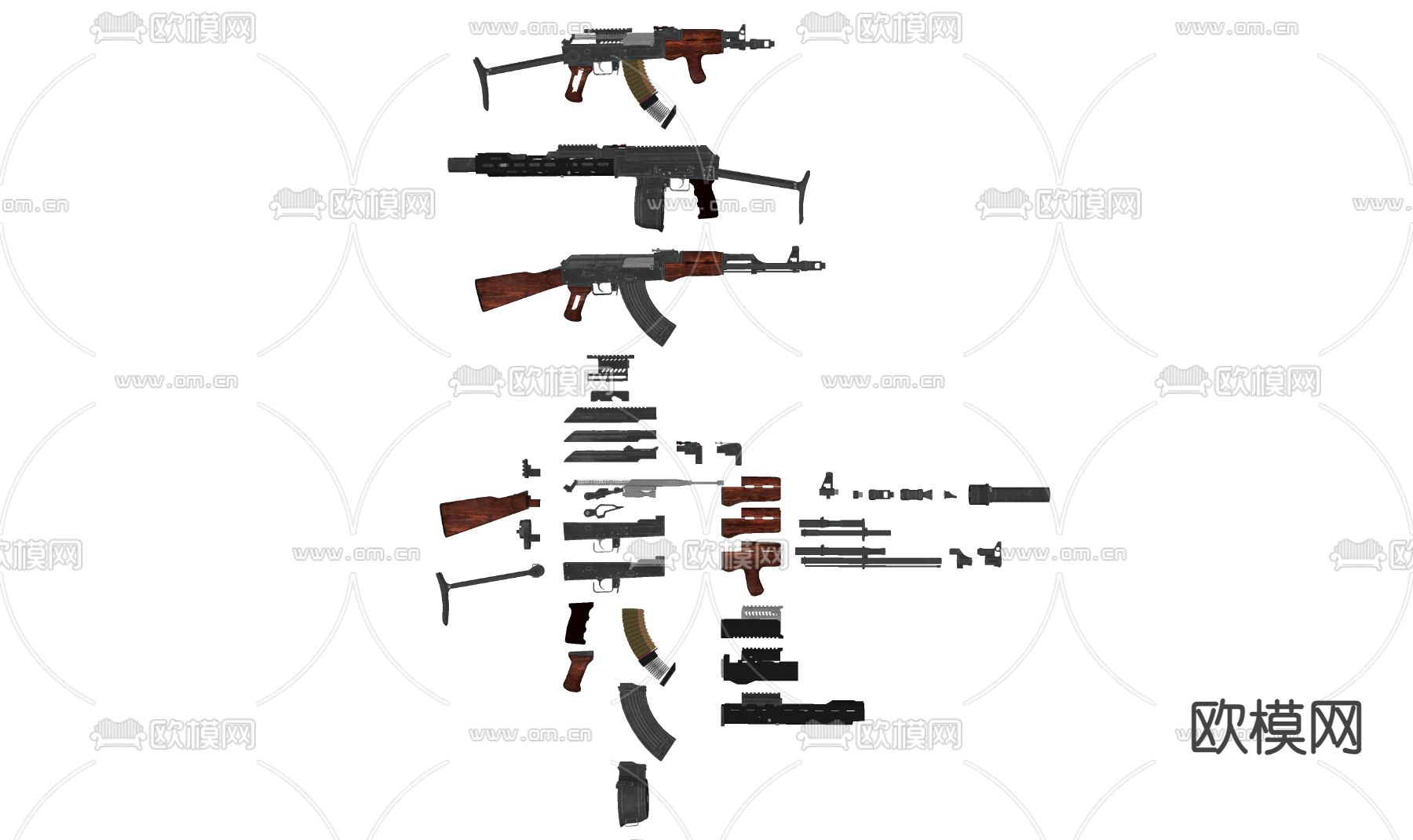 步枪分解图 步枪零件 武器su模型下载（渲染图3）