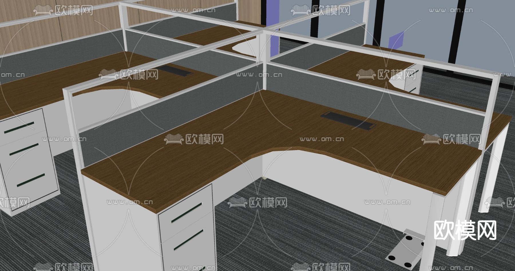 办公桌 屏风卡座su模型下载（渲染图6）