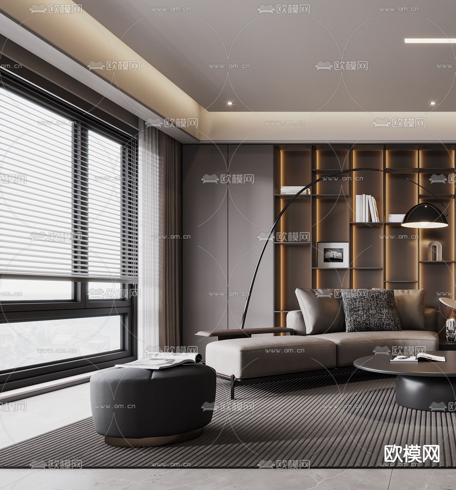 暗黑风客厅3d模型下载（渲染图3）
