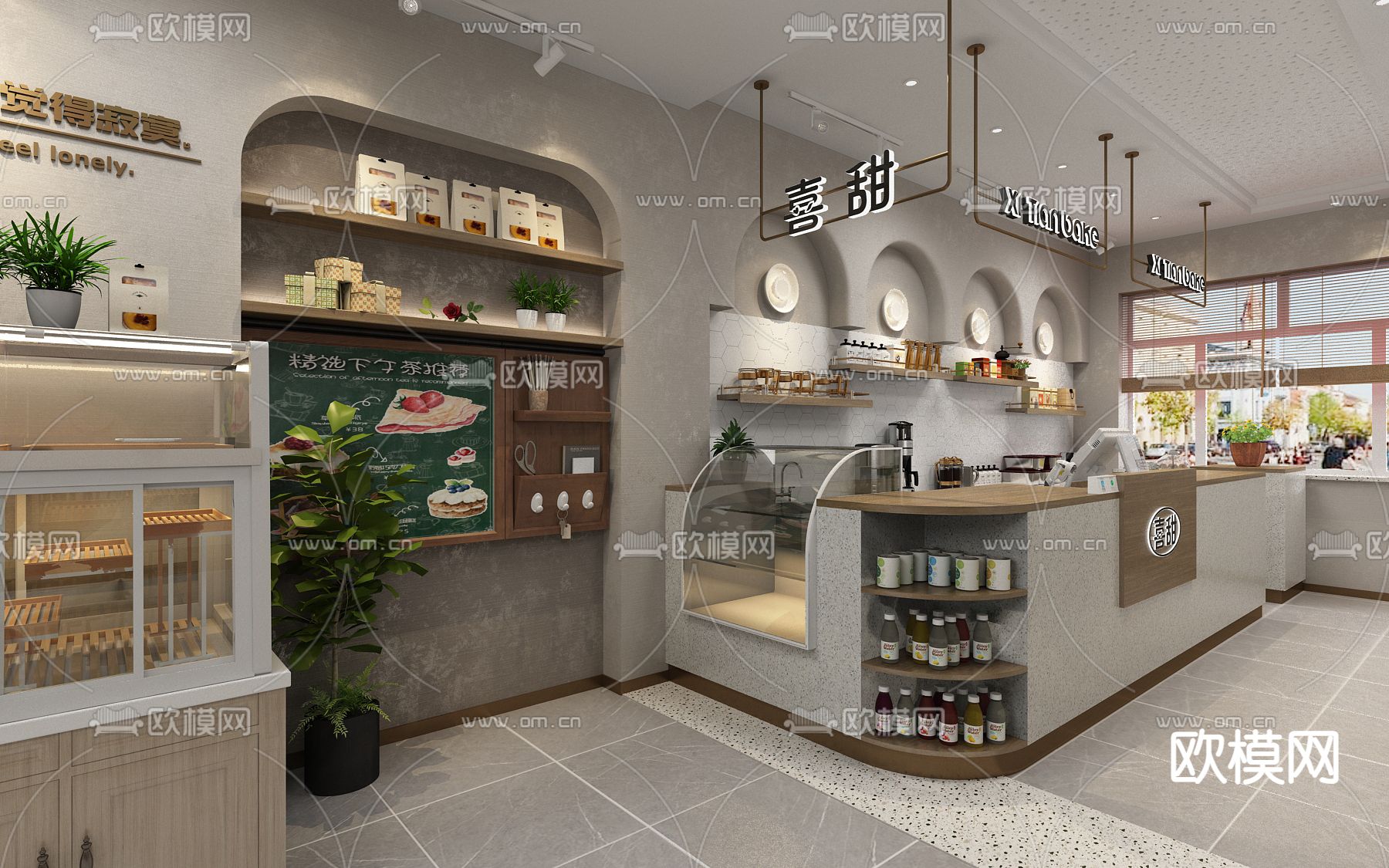 现代甜品店 面包店3d模型下载（渲染图1）