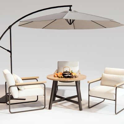  现代户外桌椅 围炉煮茶su模型 