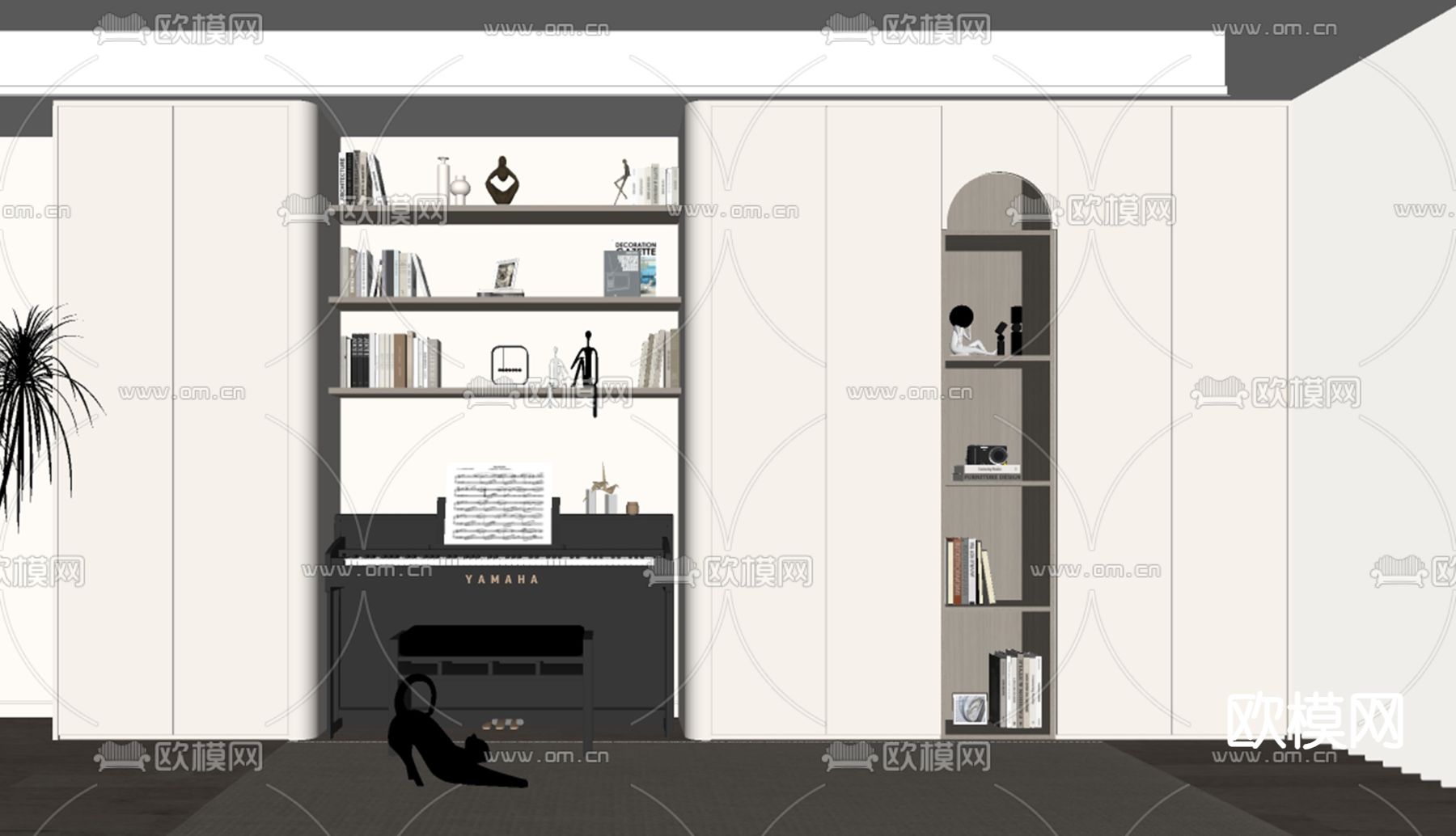 现代书柜 书架su模型下载（渲染图2）