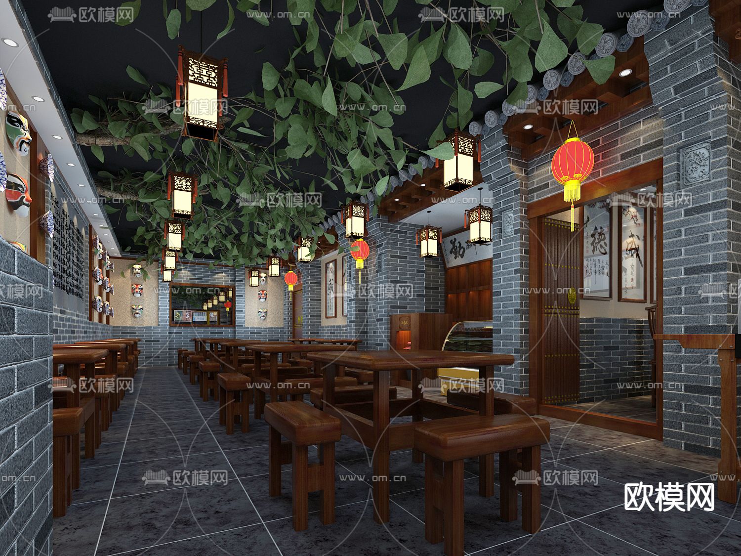 中式面馆 面店3d模型下载（渲染图5）