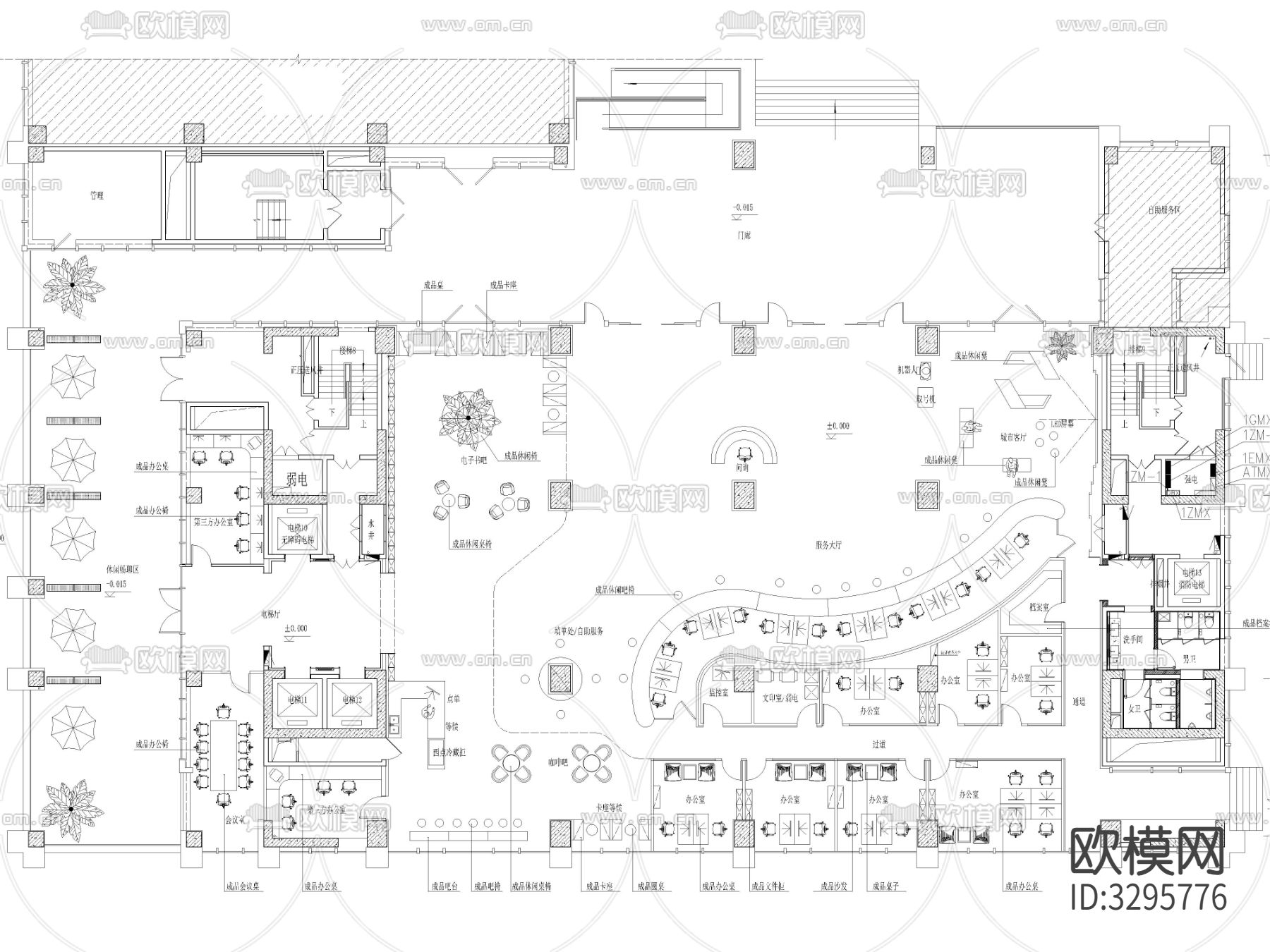 12套党群服务中心CAD施工图下载（渲染图7）