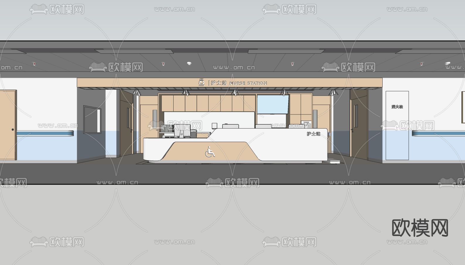 医院护士站su模型下载（渲染图1）