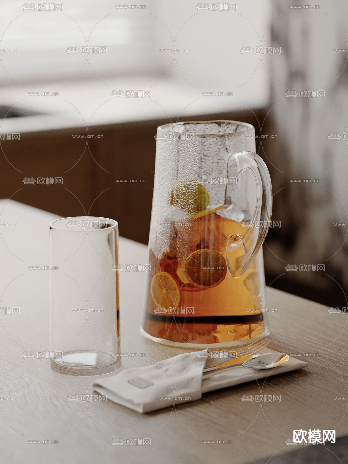果汁 水杯 餐具 叉子 汤勺su模型下载（渲染图2）