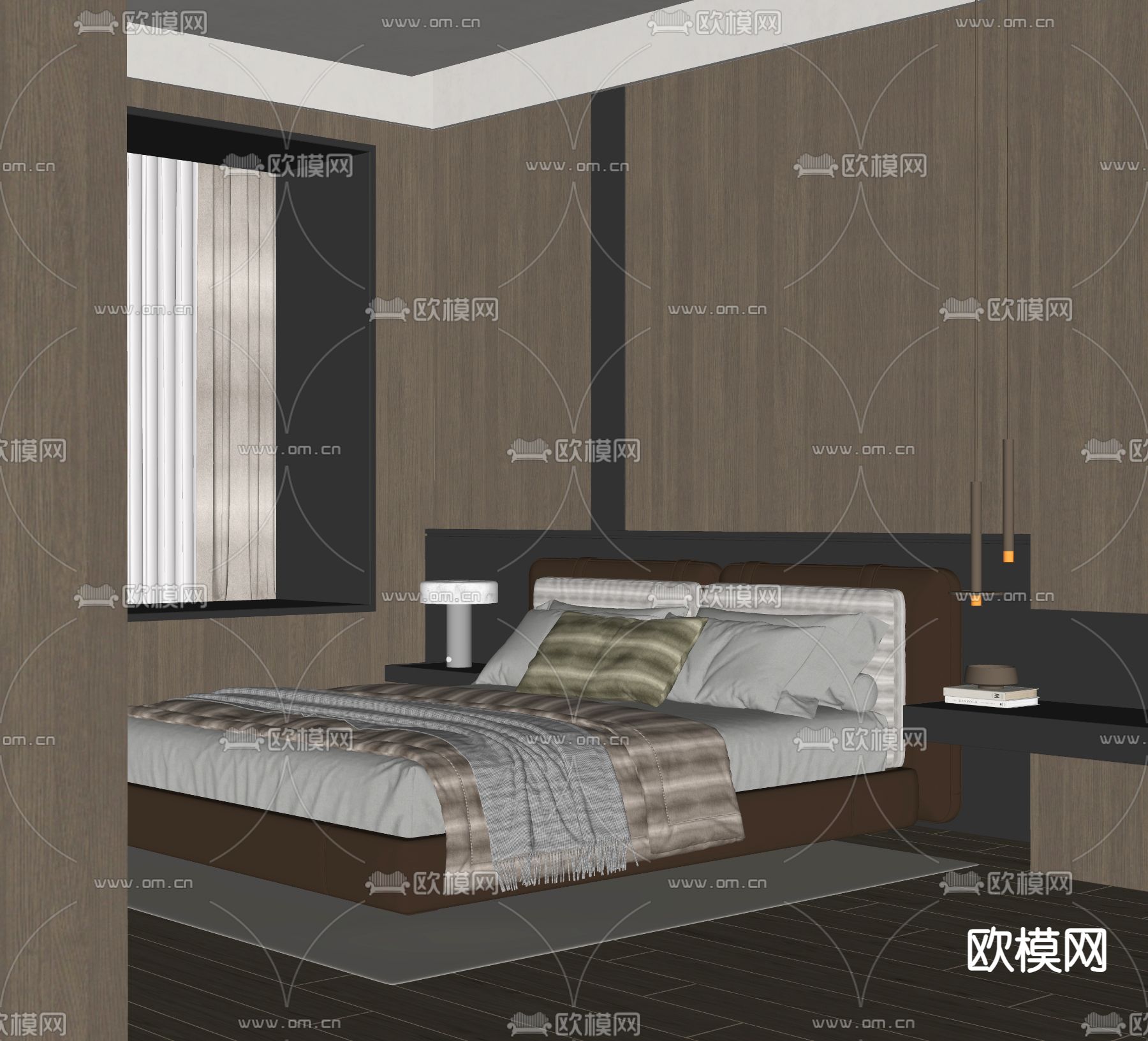 Minotti卧室 双人床su模型下载（渲染图2）