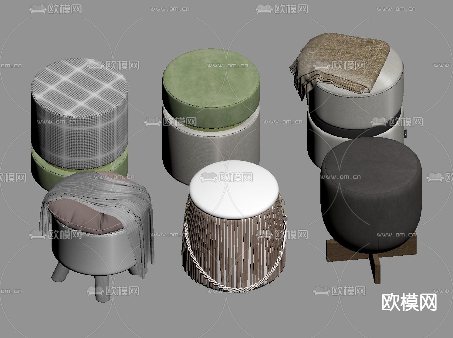 沙发凳 圆凳 凳子su模型下载（渲染图2）