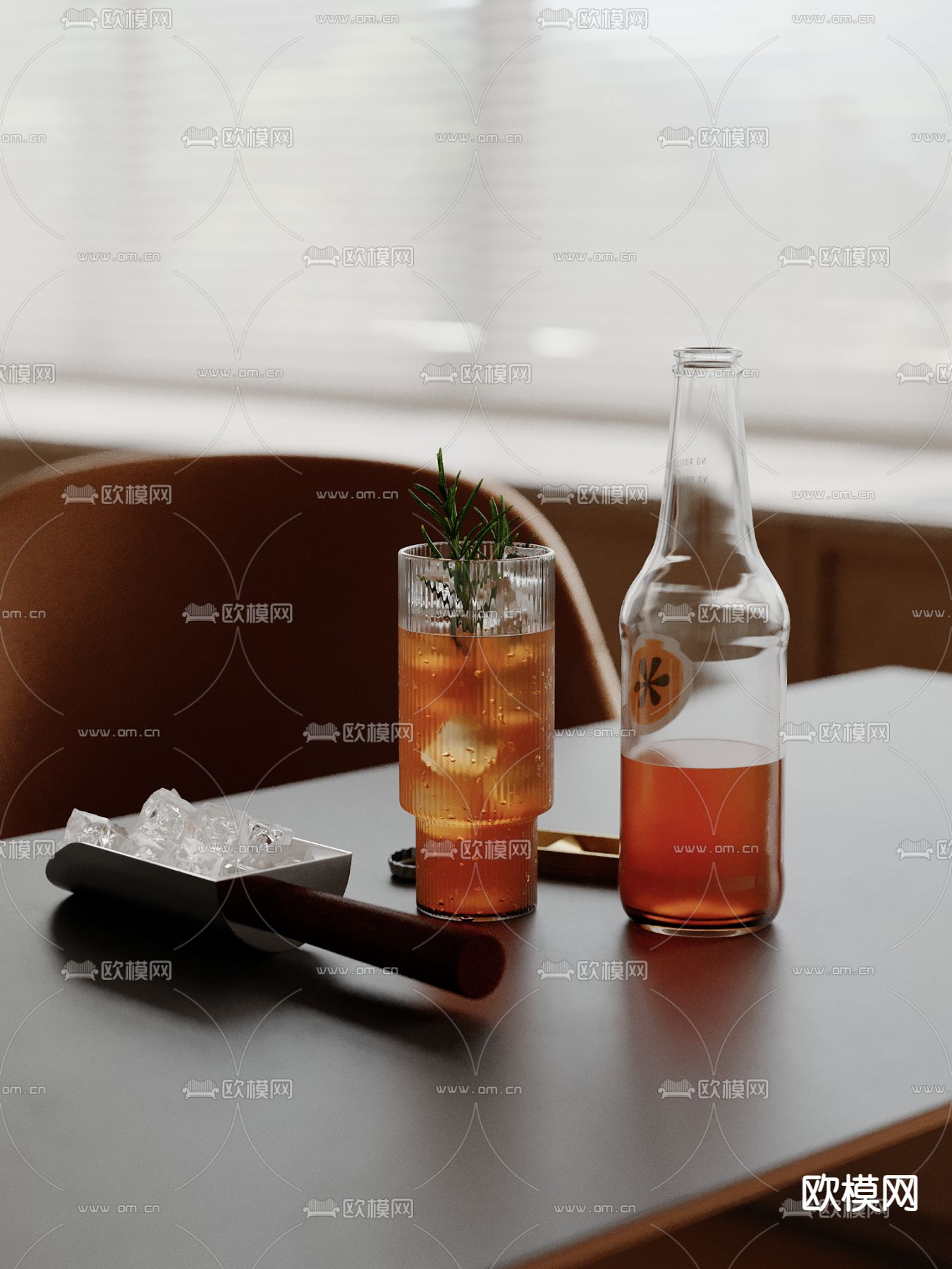 酒水 酒杯 酒瓶 冰块 饮料su模型下载（渲染图2）