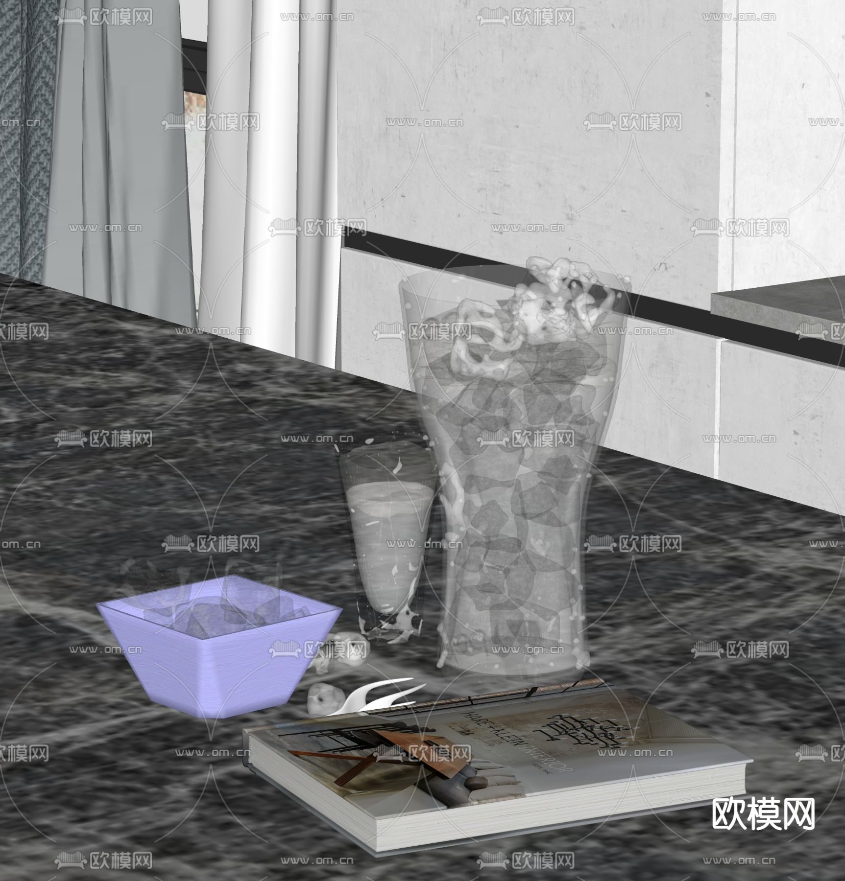 水杯 可乐 饮料 冰块 书本 书籍su模型下载（渲染图1）