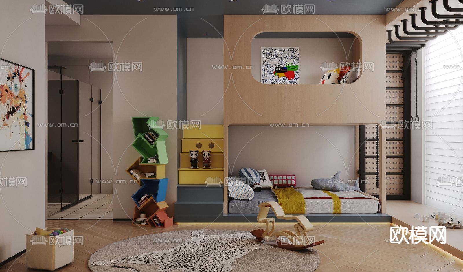 孟菲斯男孩房 次卧3d模型下载（渲染图3）
