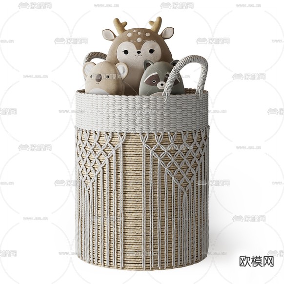 收纳筐 竹编筐 储物篮 玩偶su模型下载(渲染图2)