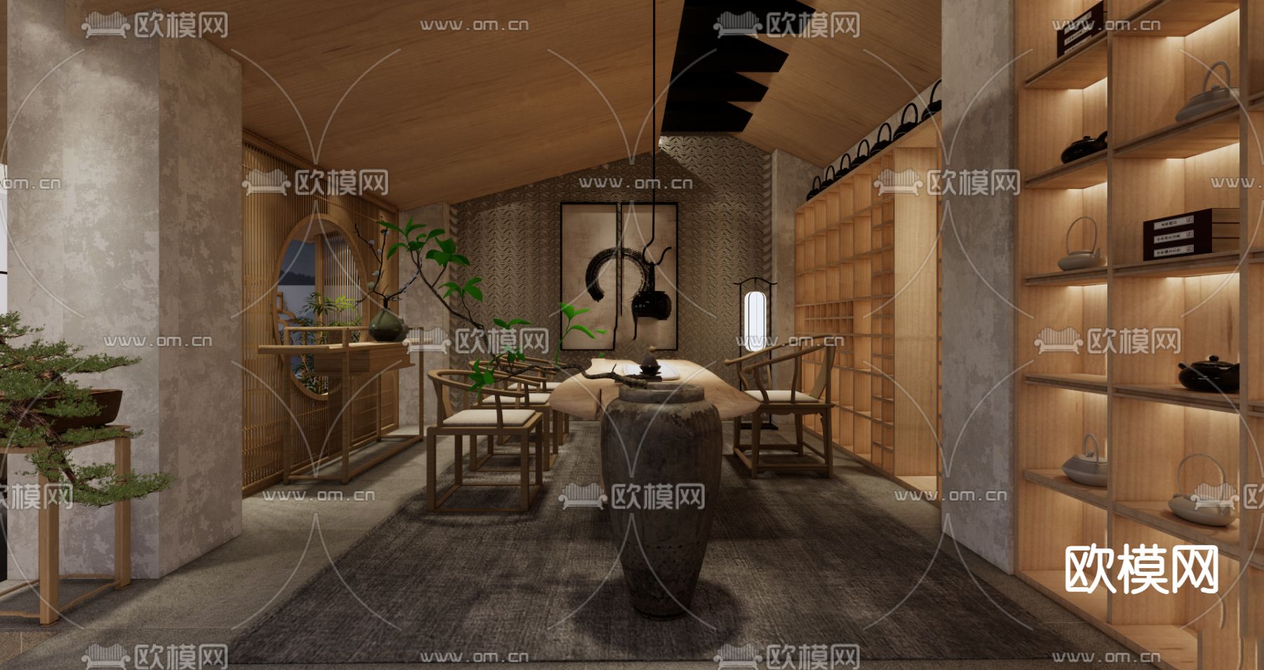 新中式茶楼su模型下载（渲染图3）