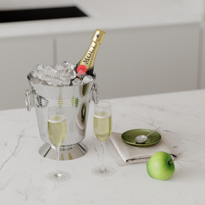  现代酒具 酒瓶 冰块 酒杯su模型 