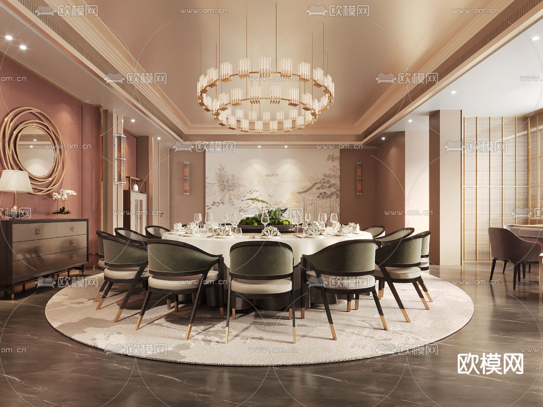 新中式餐厅包间 包厢3d模型下载