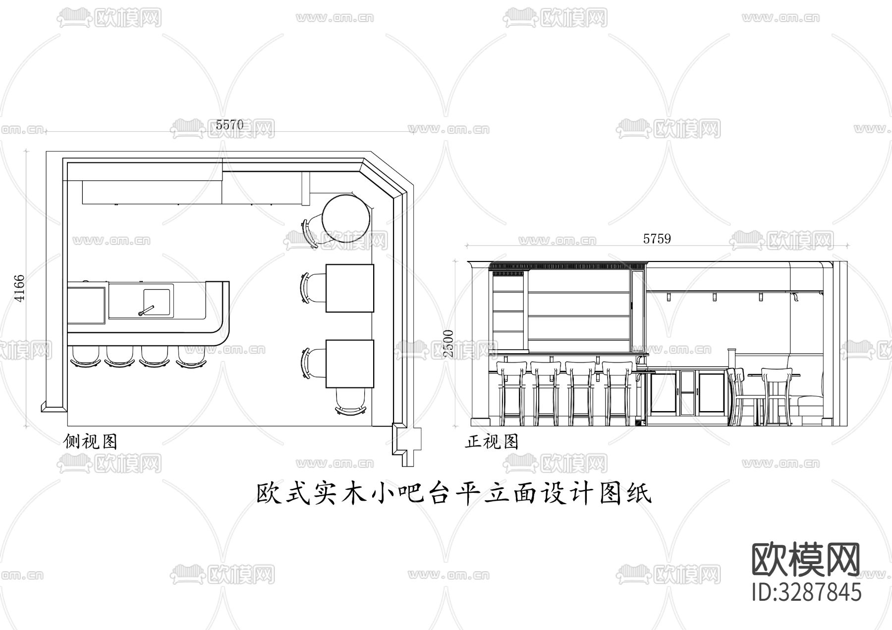 欧式实木小吧台cad平面图下载