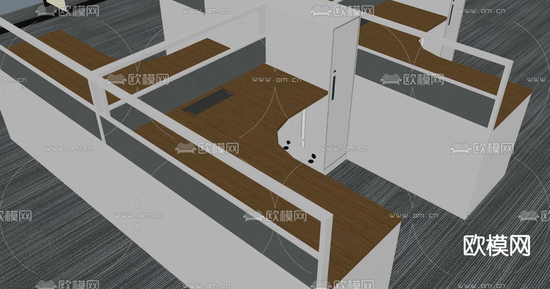 办公桌 屏风卡座su模型下载（渲染图1）