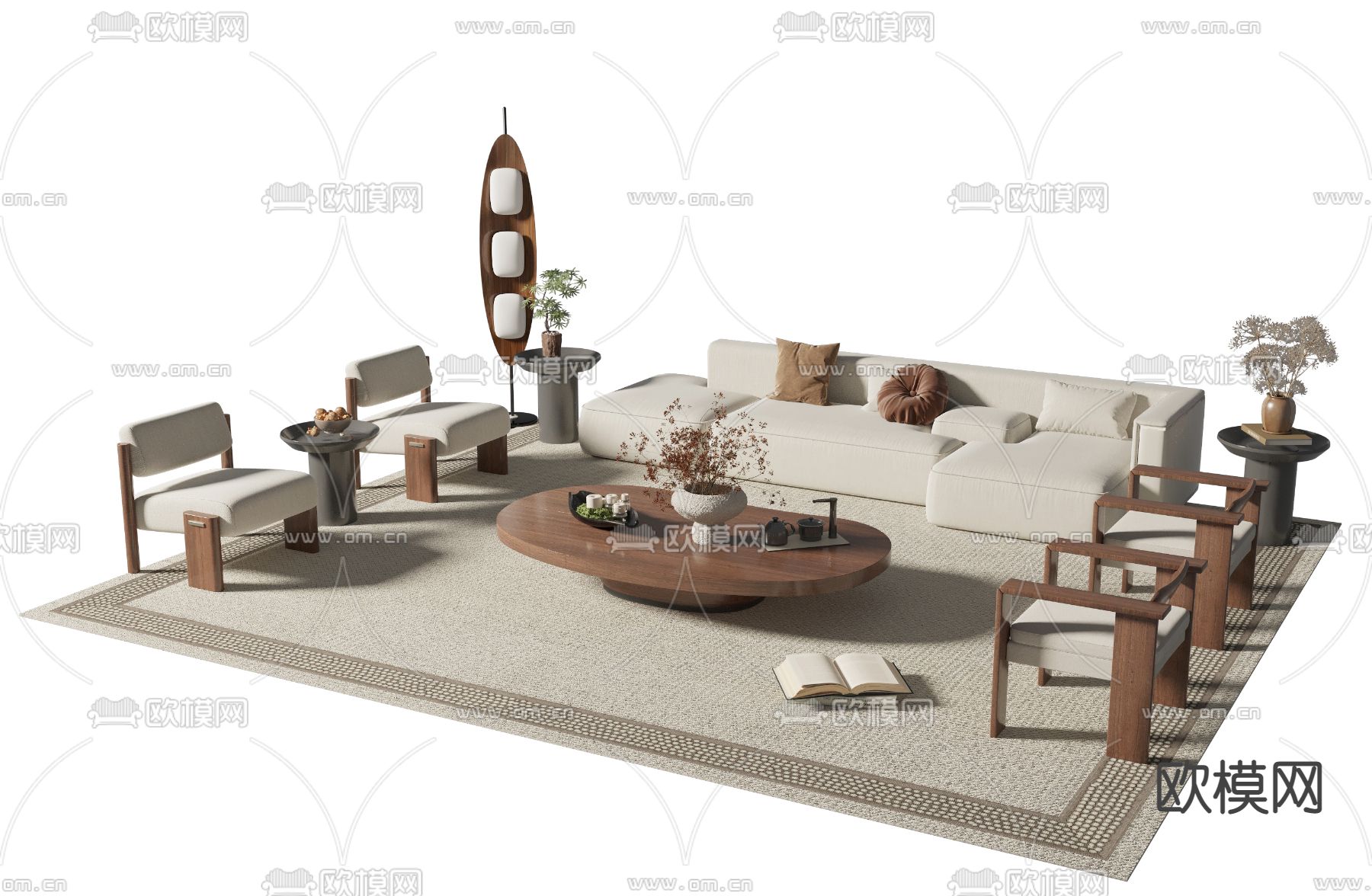 中古风 沙发茶几3d模型下载