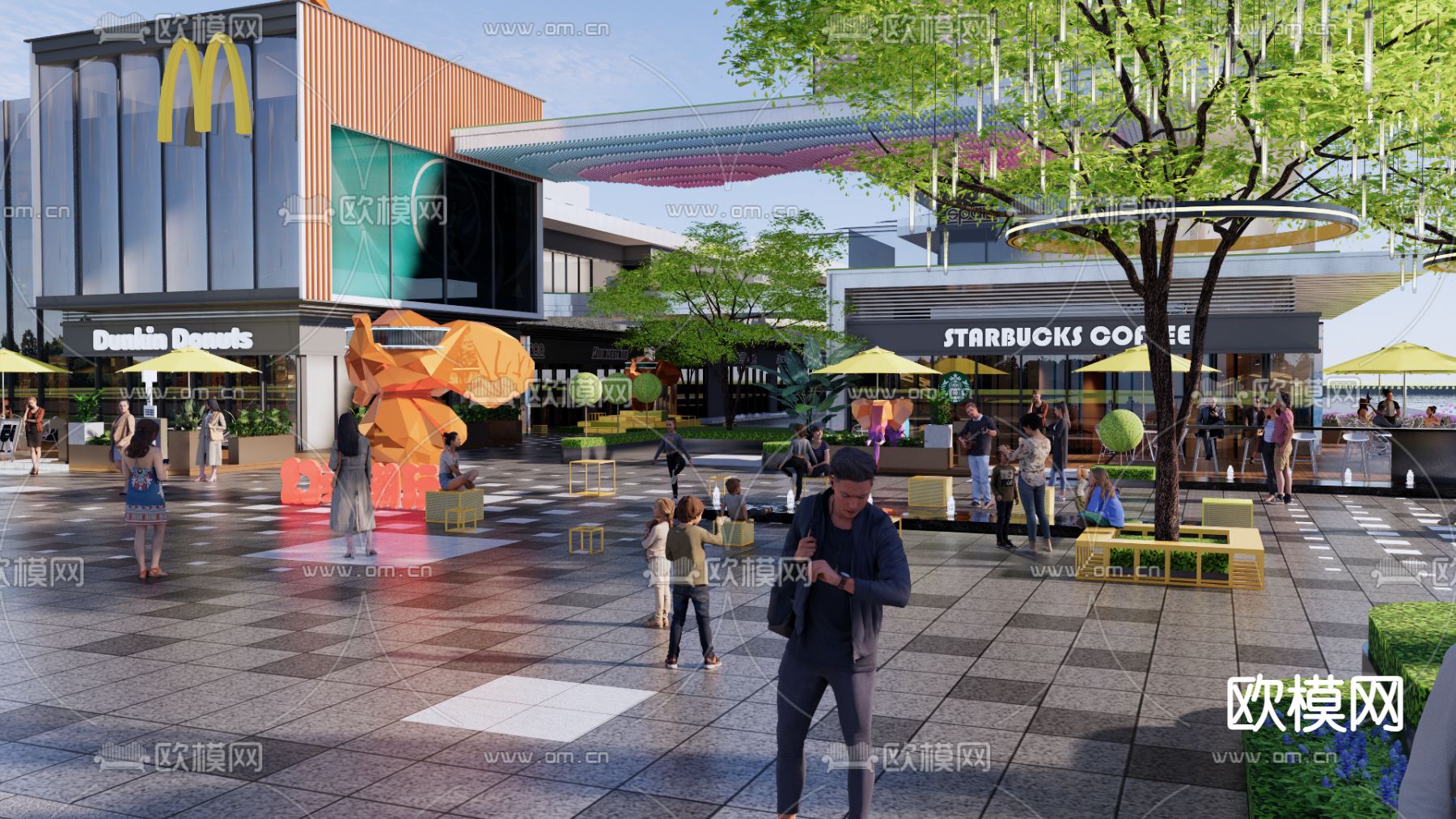 商业街 潮玩雕塑su模型下载（渲染图3）