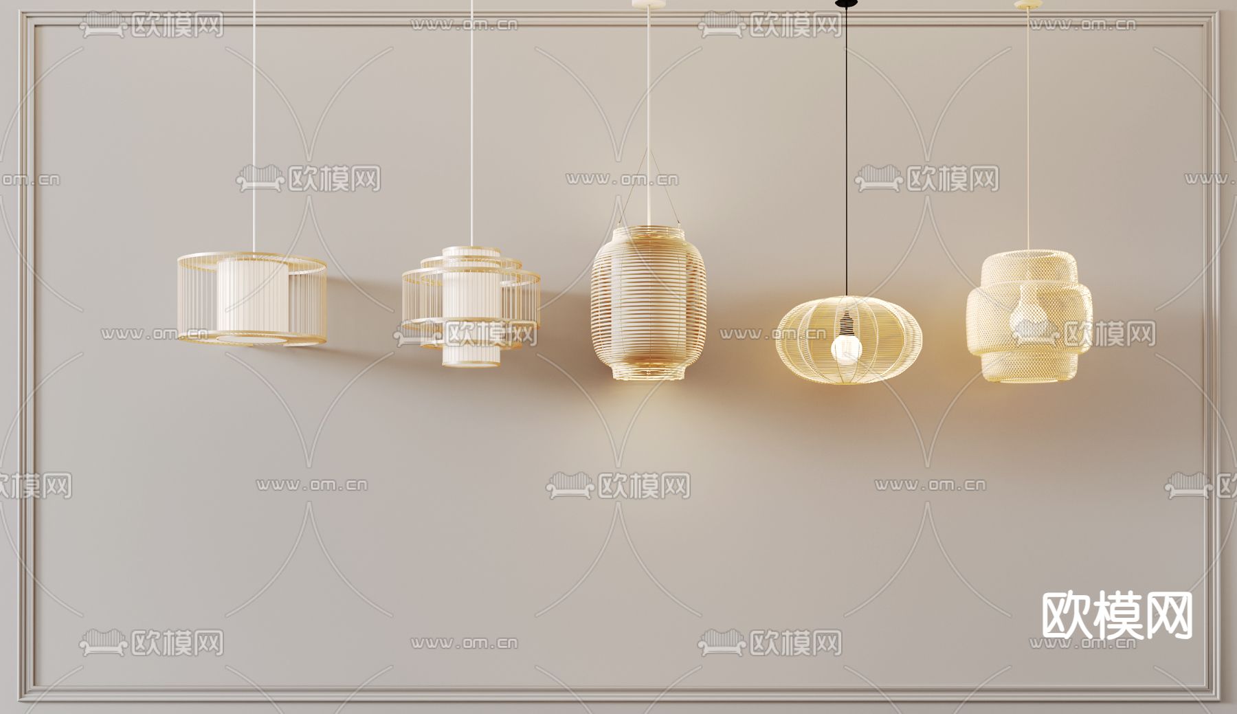 新中式吊灯 竹编吊灯su模型下载（渲染图1）