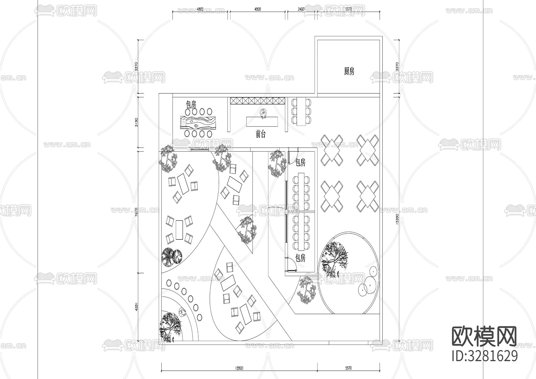 9露营风餐厅茶饮烧烤店cad平面图下载
