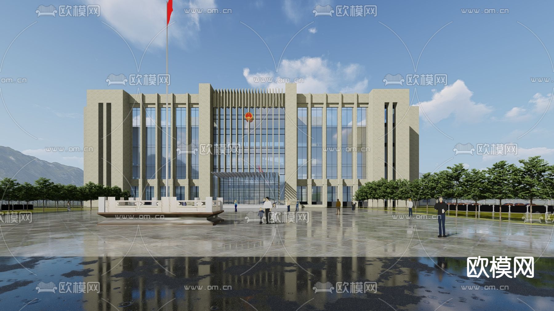 法院外观su模型下载（渲染图1）