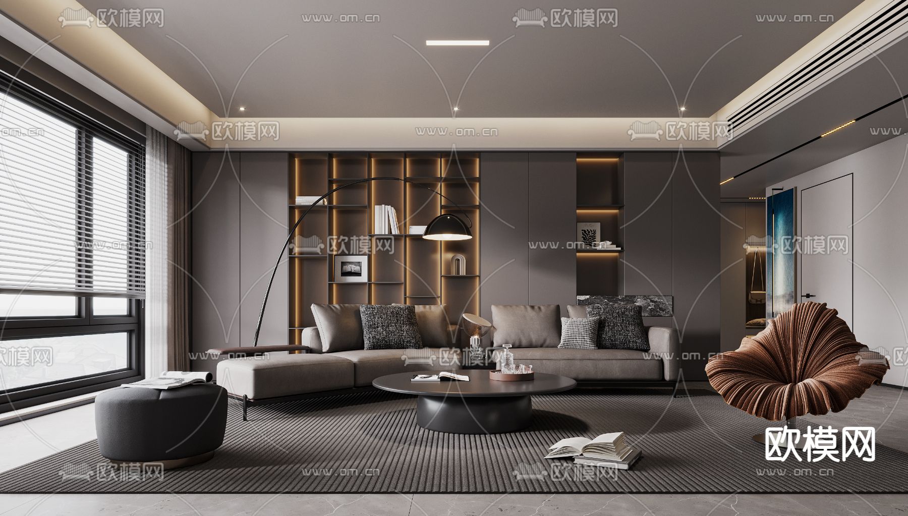 暗黑风客厅3d模型下载（渲染图2）