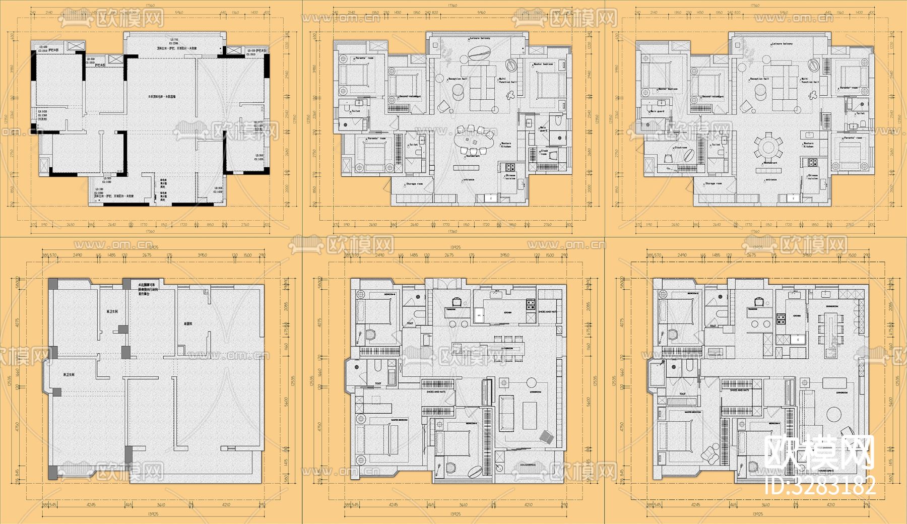 2024大平层平面优化cad图库下载（渲染图5）