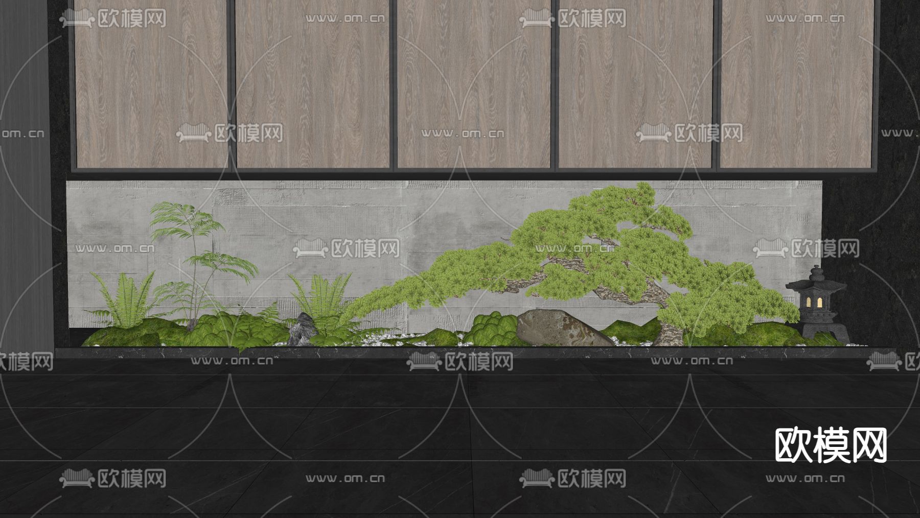 新中式 庭院松树 景观小品su模型下载（渲染图2）