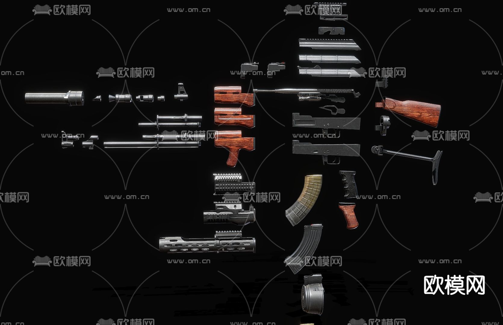 步枪分解图 步枪零件 武器su模型下载（渲染图2）