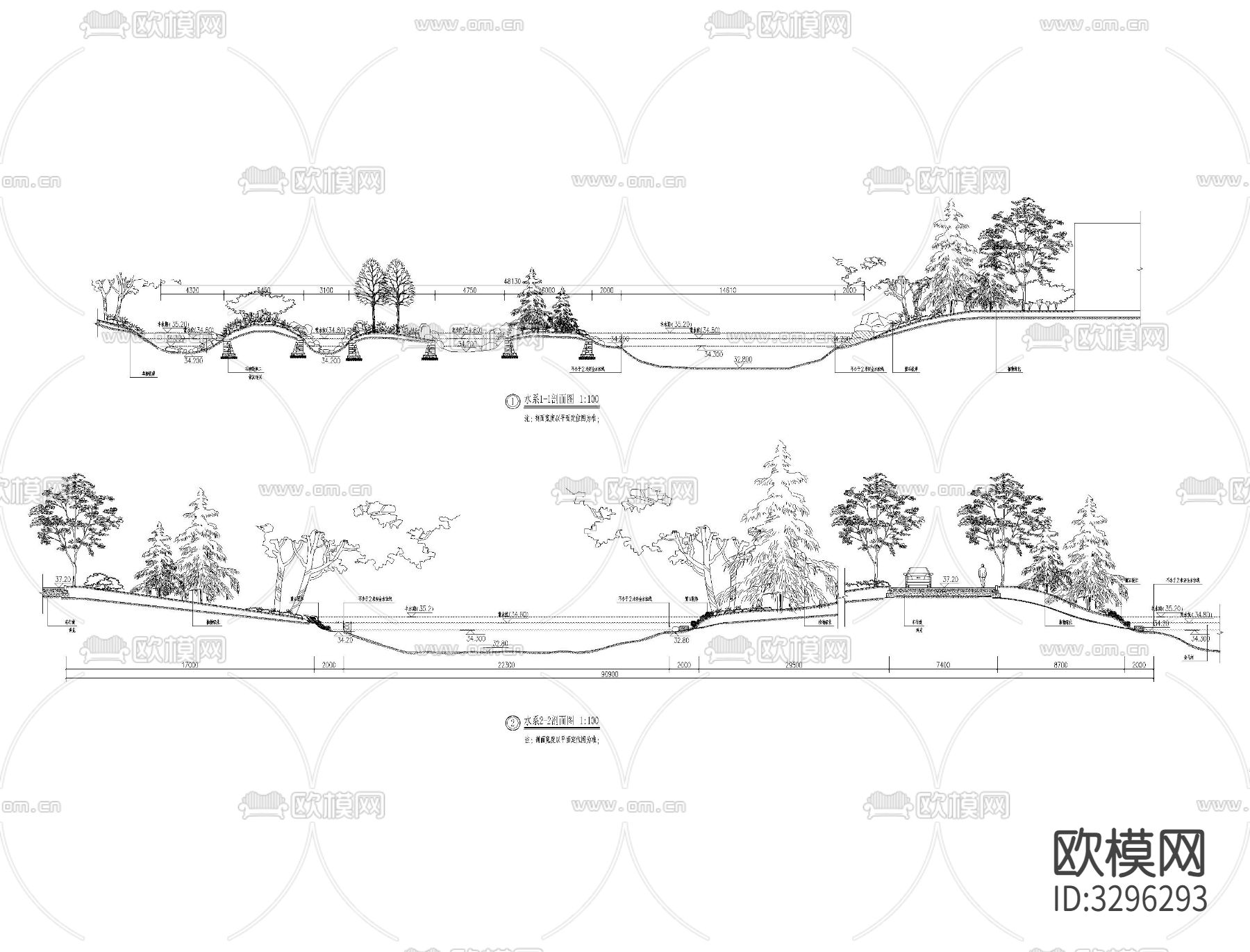 园林景观立面图CAD施工图下载（渲染图1）