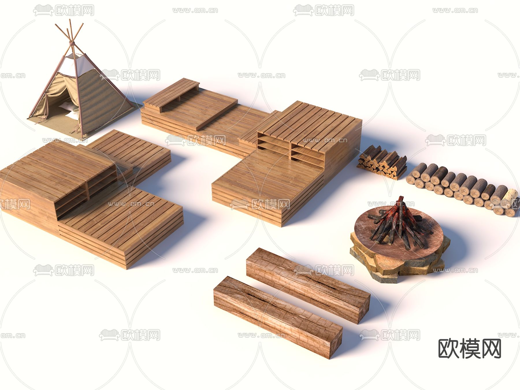 户外沙发 木托盘沙发3d模型下载