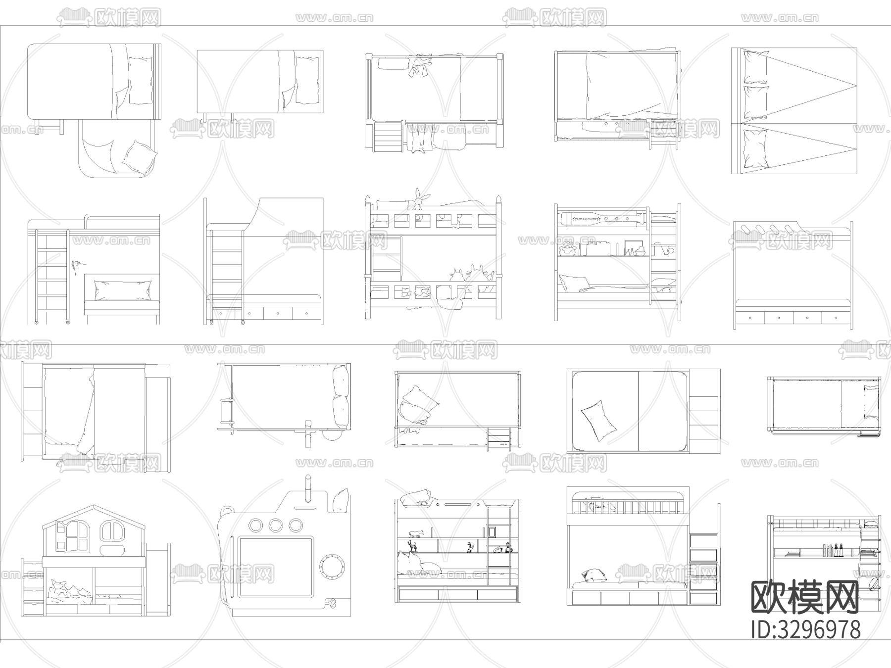 最新超全上下床高低床儿童床cad图库下载（渲染图7）