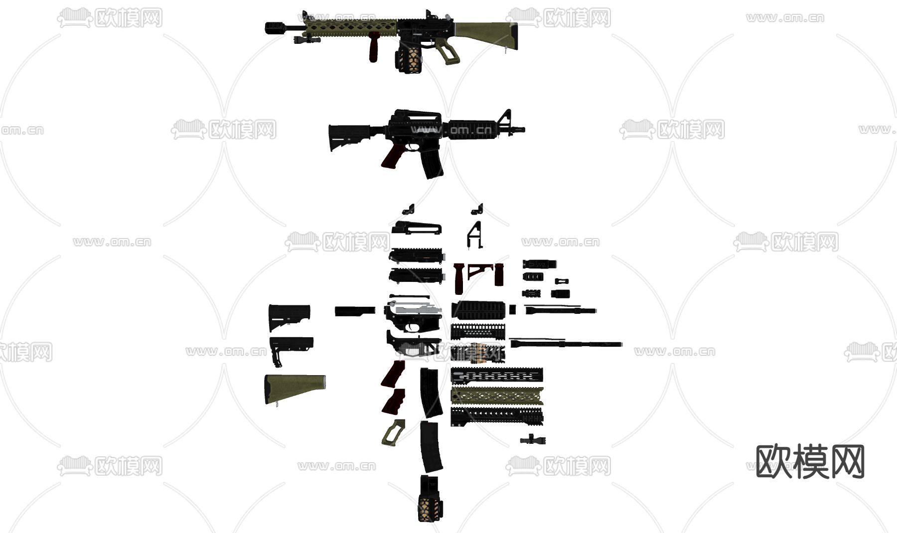 步枪分解图 步枪零件 武器su模型下载（渲染图3）