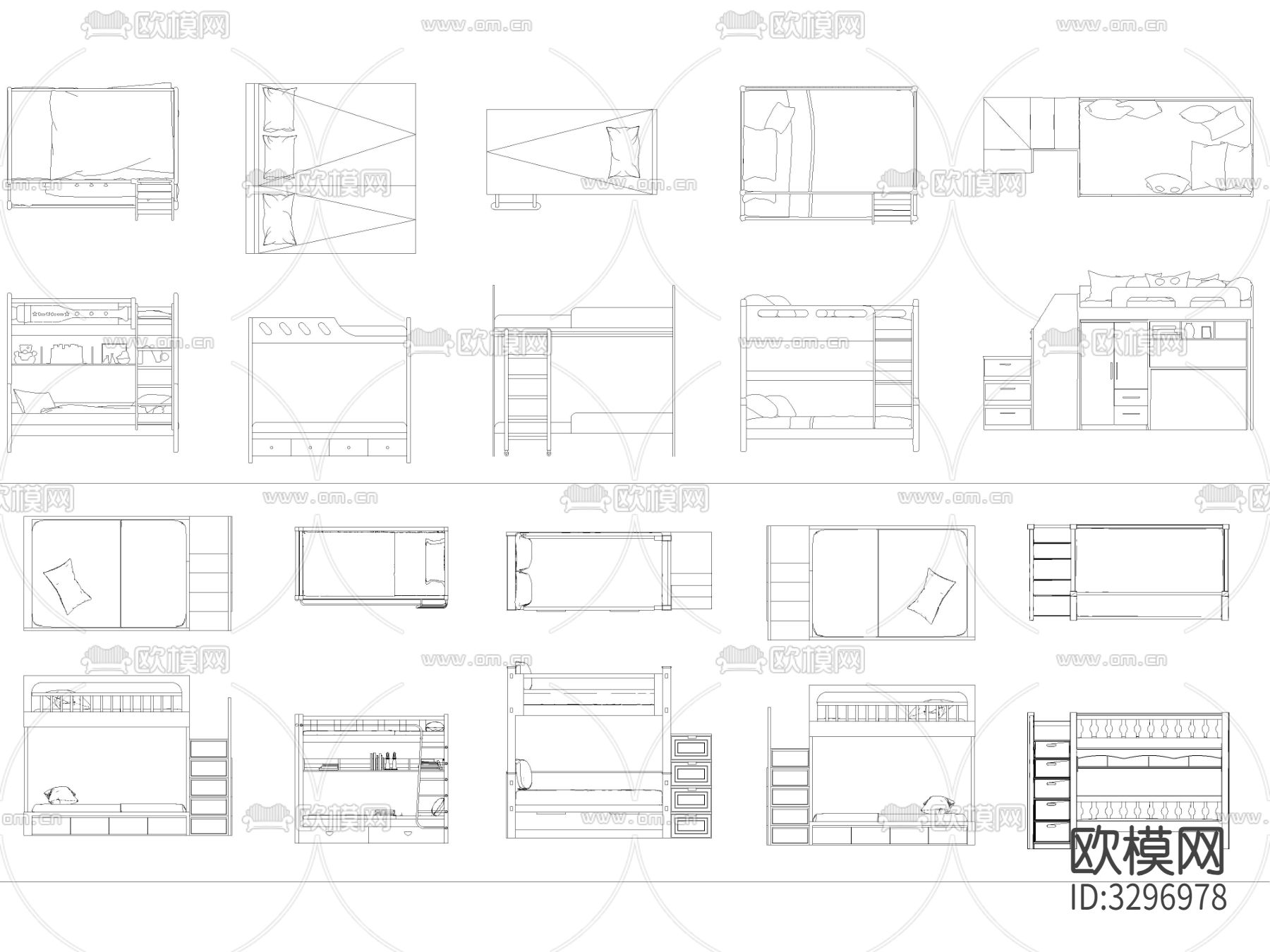 最新超全上下床高低床儿童床cad图库下载（渲染图8）