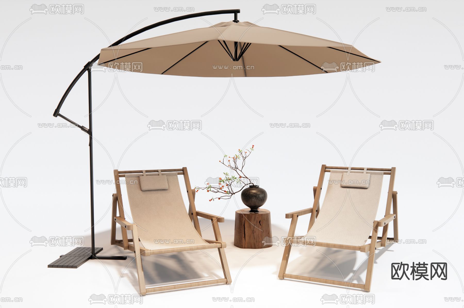 现代户外躺椅 沙滩躺椅su模型下载（渲染图2）