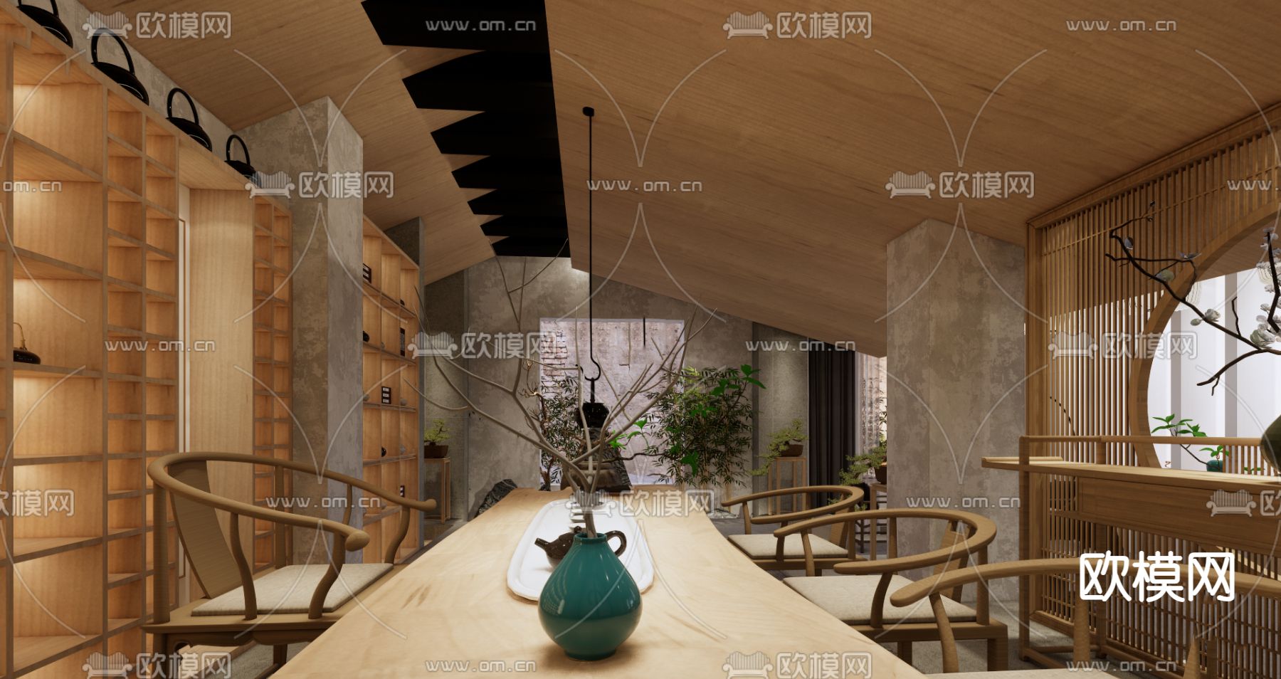 新中式茶楼su模型下载（渲染图2）