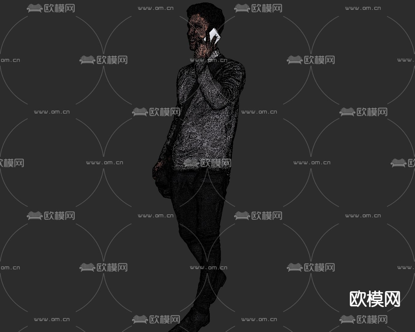 站姿男士 打电话男士 休闲装男人su模型下载（渲染图2）