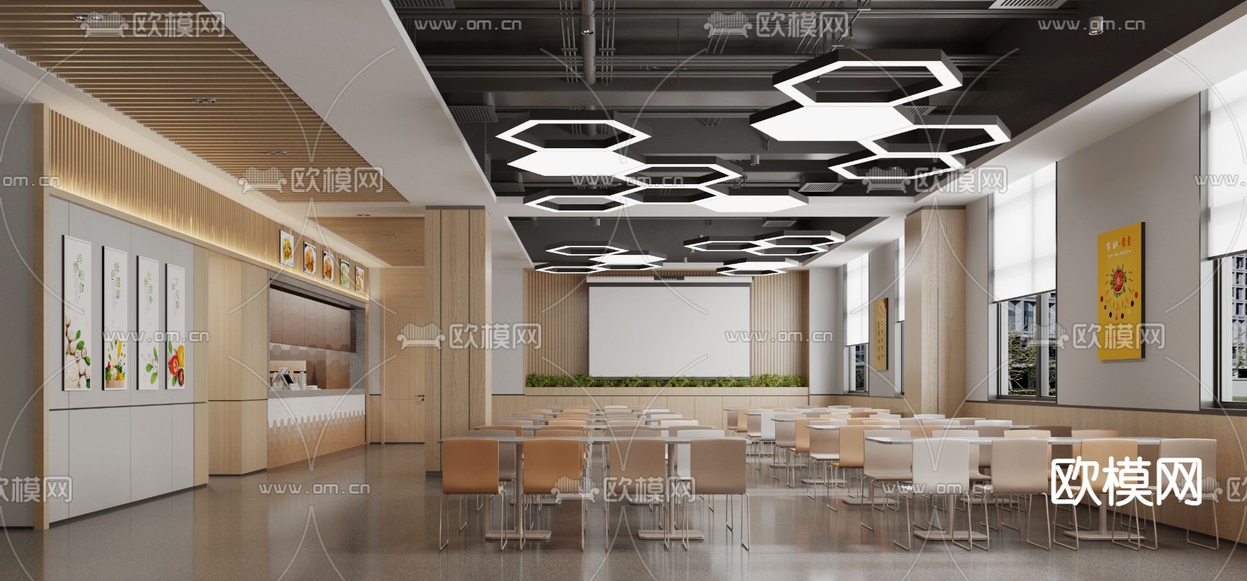 员工餐厅 职工餐厅3d模型下载（渲染图2）