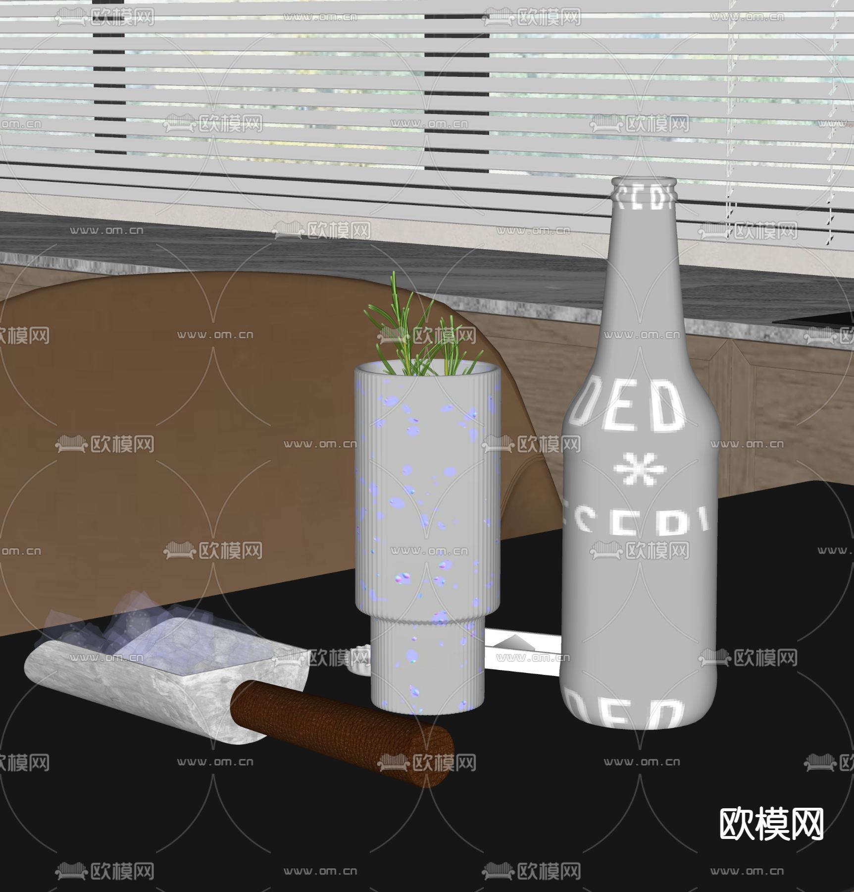 酒水 酒杯 酒瓶 冰块 饮料su模型下载（渲染图1）