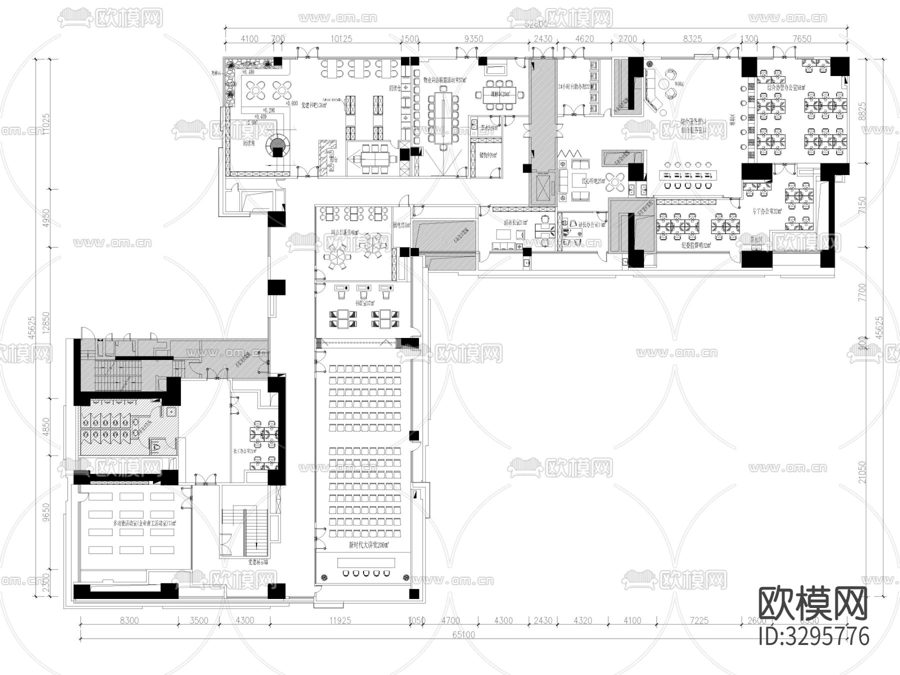 12套党群服务中心CAD施工图下载（渲染图8）